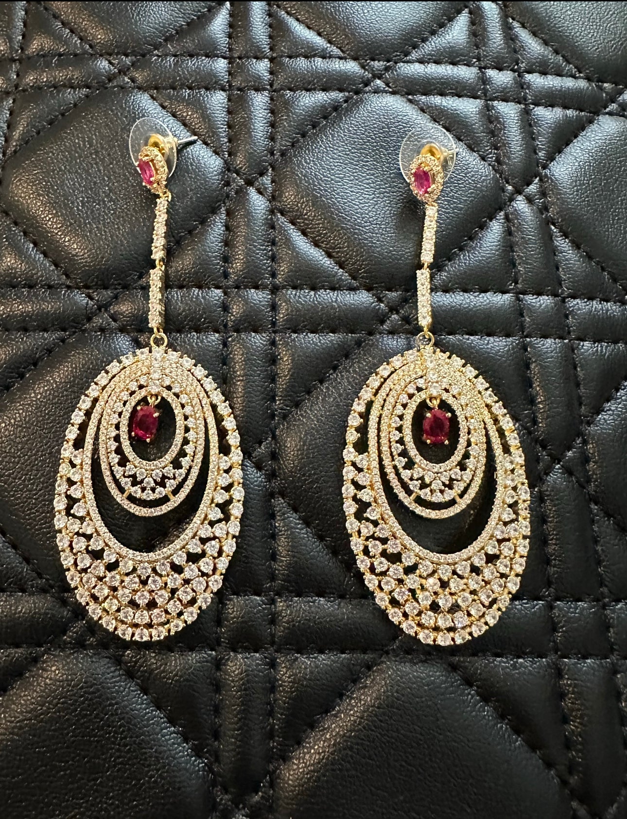 White Crystal Deco Long Drop Earrings