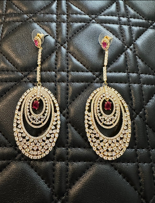 White Crystal Deco Long Drop Earrings