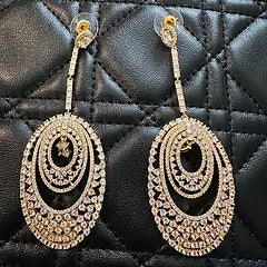 White Crystal Deco Long Drop Earrings