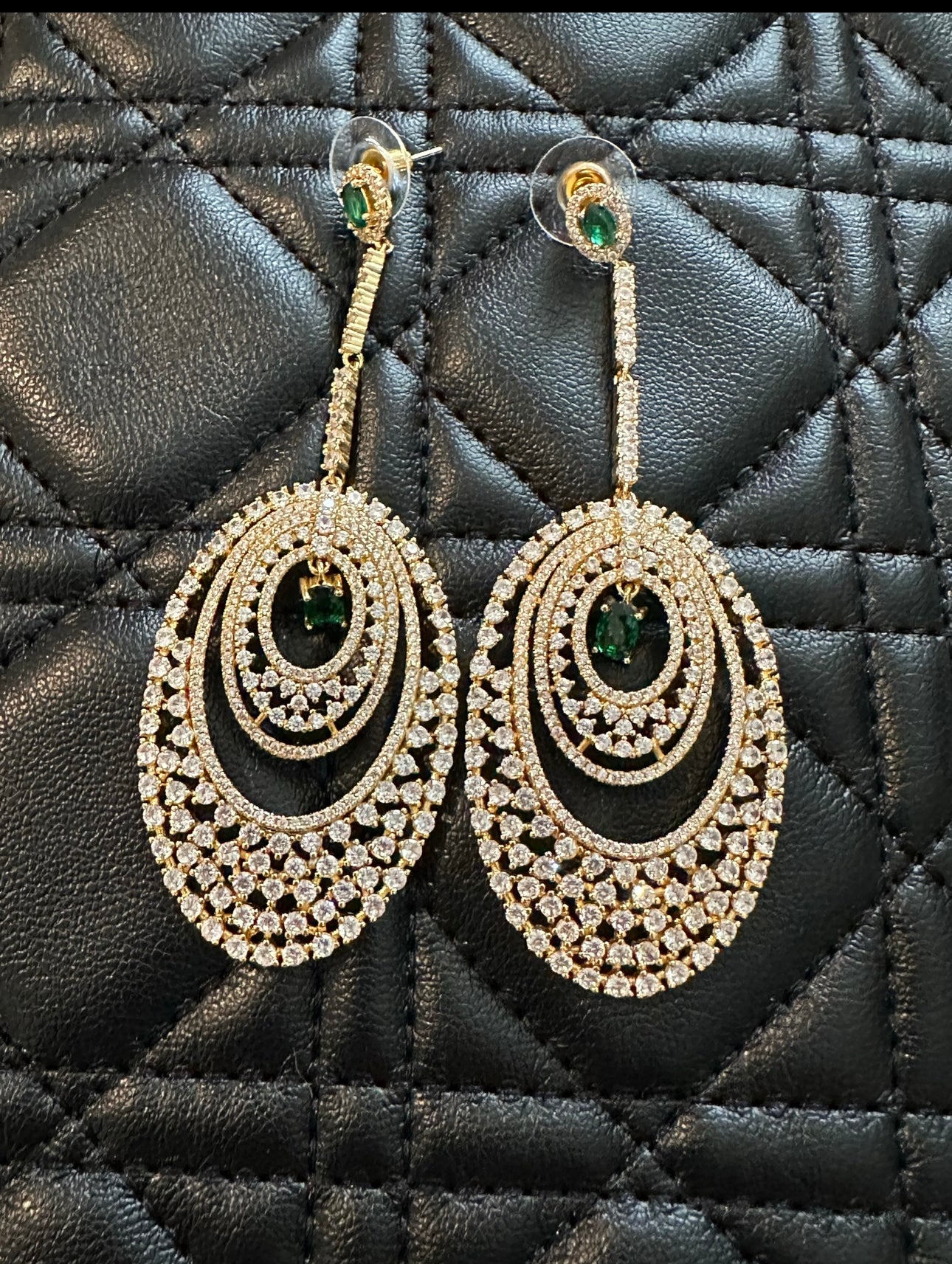 White Crystal Deco Long Drop Earrings