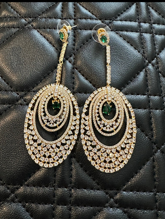 White Crystal Deco Long Drop Earrings